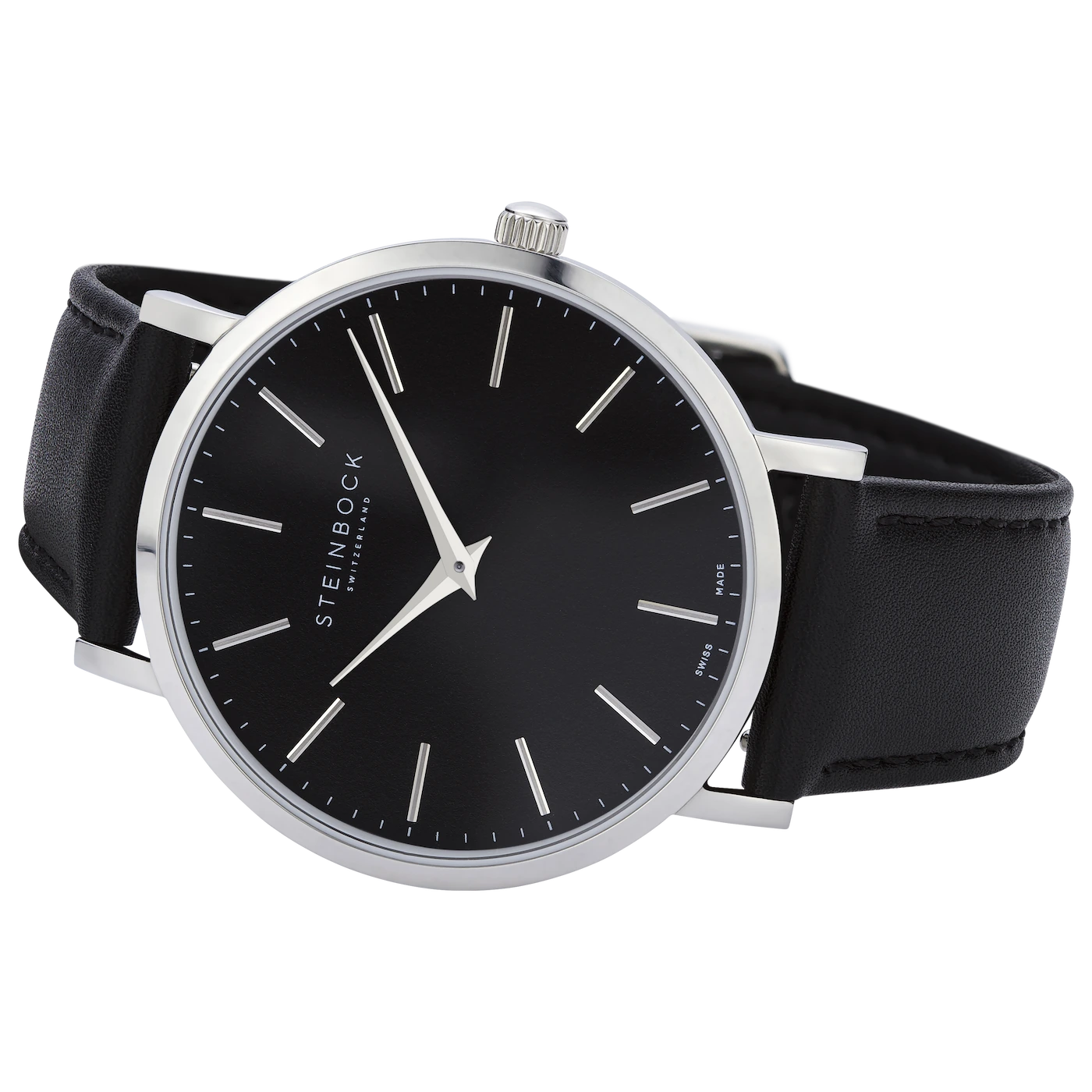 The IBEX | Silber Edition Schwarz mit veganem Lederarmband (PETA zertifiziert)