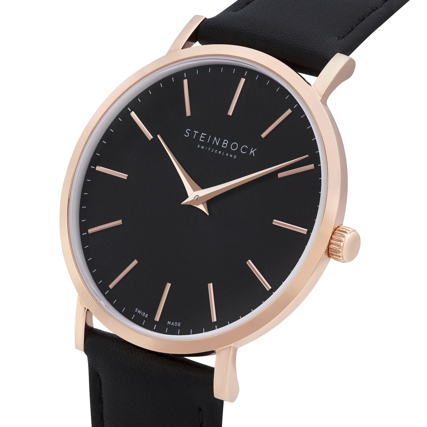 The IBEX | Rose Gold Schwarz Edition mit veganem Lederarmband (PETA zertifiziert)