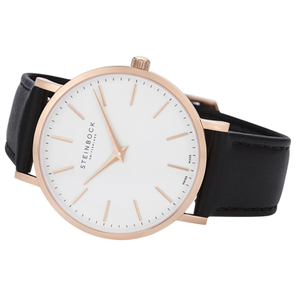 The IBEX | Rose Gold Weiss Edition mit veganem Lederarmband (PETA zertifiziert)