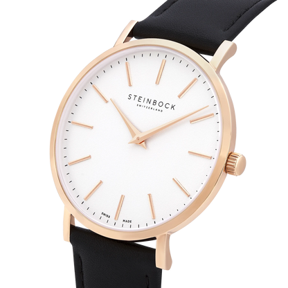The IBEX | Rose Gold Weiss Edition mit veganem Lederarmband (PETA zertifiziert)