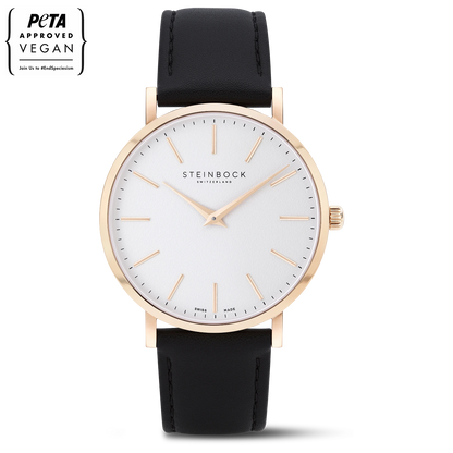 The IBEX | Rose Gold Weiss Edition mit veganem Lederarmband (PETA zertifiziert)