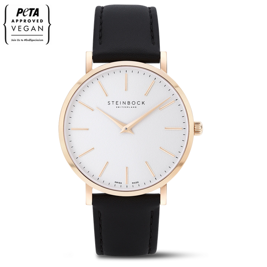 The IBEX | Rose Gold Weiss Edition mit veganem Lederarmband (PETA zertifiziert)