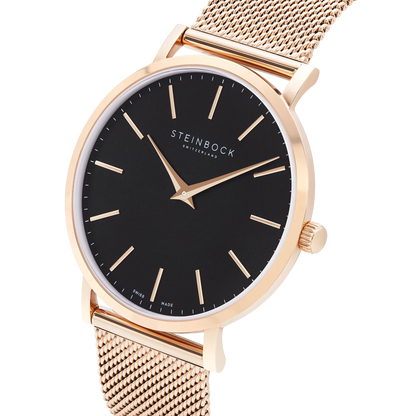 The IBEX | Rose Gold Schwarz Edition mit Edelstahl Armband