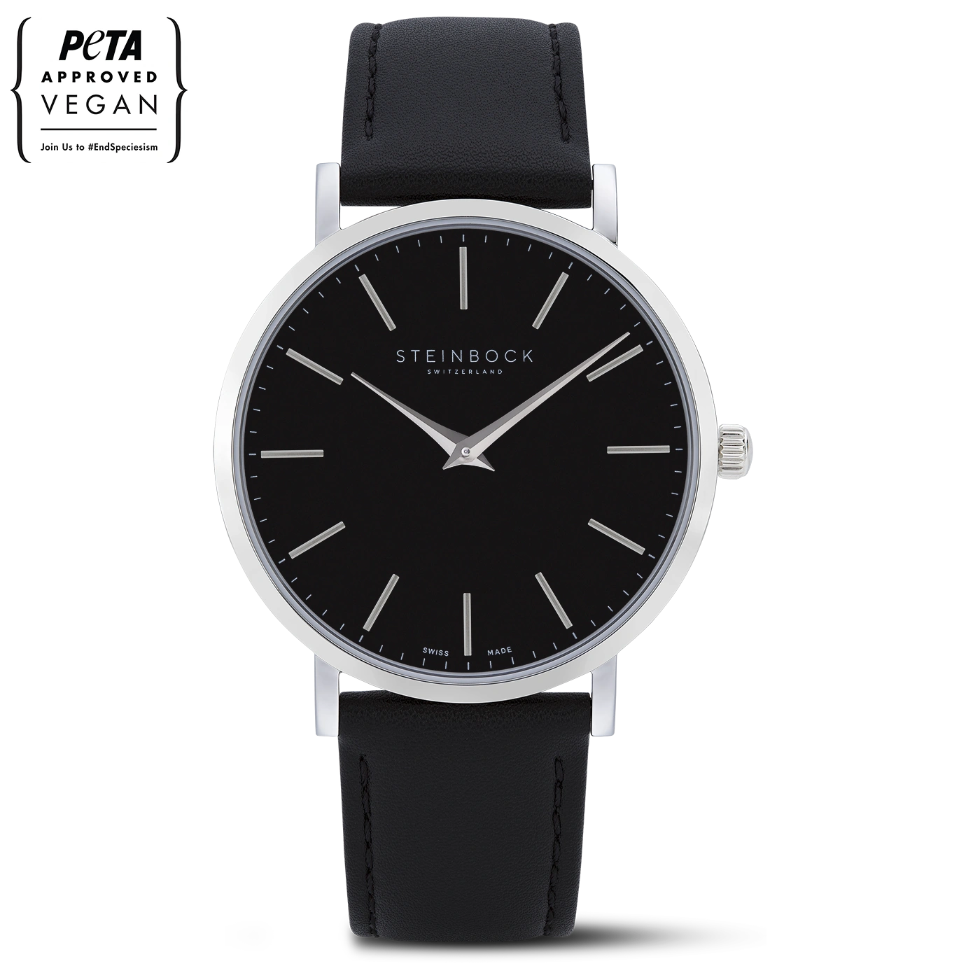 The IBEX | Silber Edition Schwarz mit veganem Lederarmband (PETA zertifiziert)