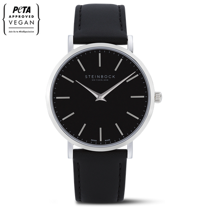 The IBEX | Silber Edition Schwarz mit veganem Lederarmband (PETA zertifiziert)
