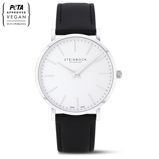 The IBEX | Silber Edition Weiss mit veganem Lederarmband (PETA zertifiziert)
