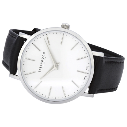 The IBEX | Silber Edition Weiss mit veganem Lederarmband (PETA zertifiziert)