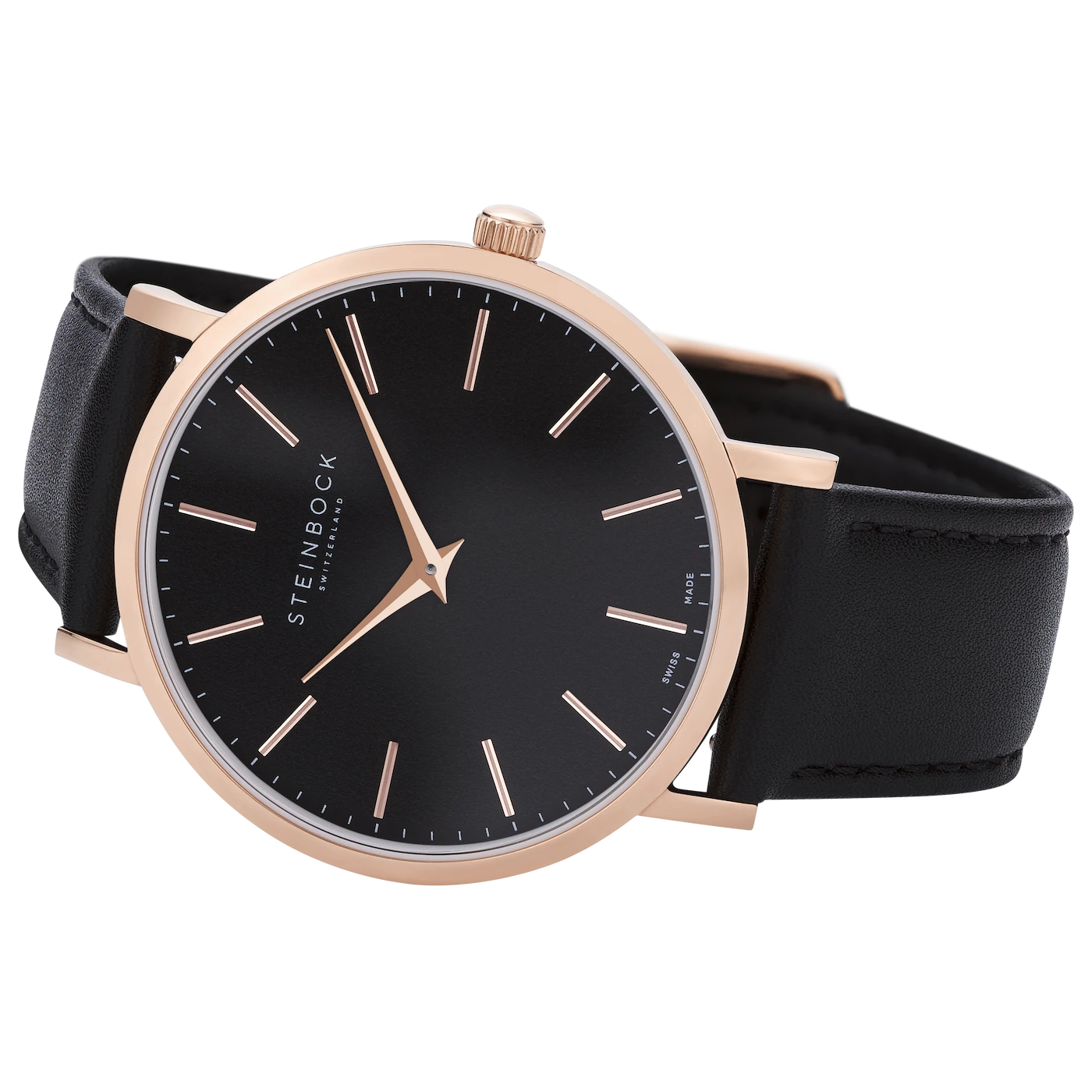 The IBEX | Rose Gold Schwarz Edition mit veganem Lederarmband (PETA zertifiziert)