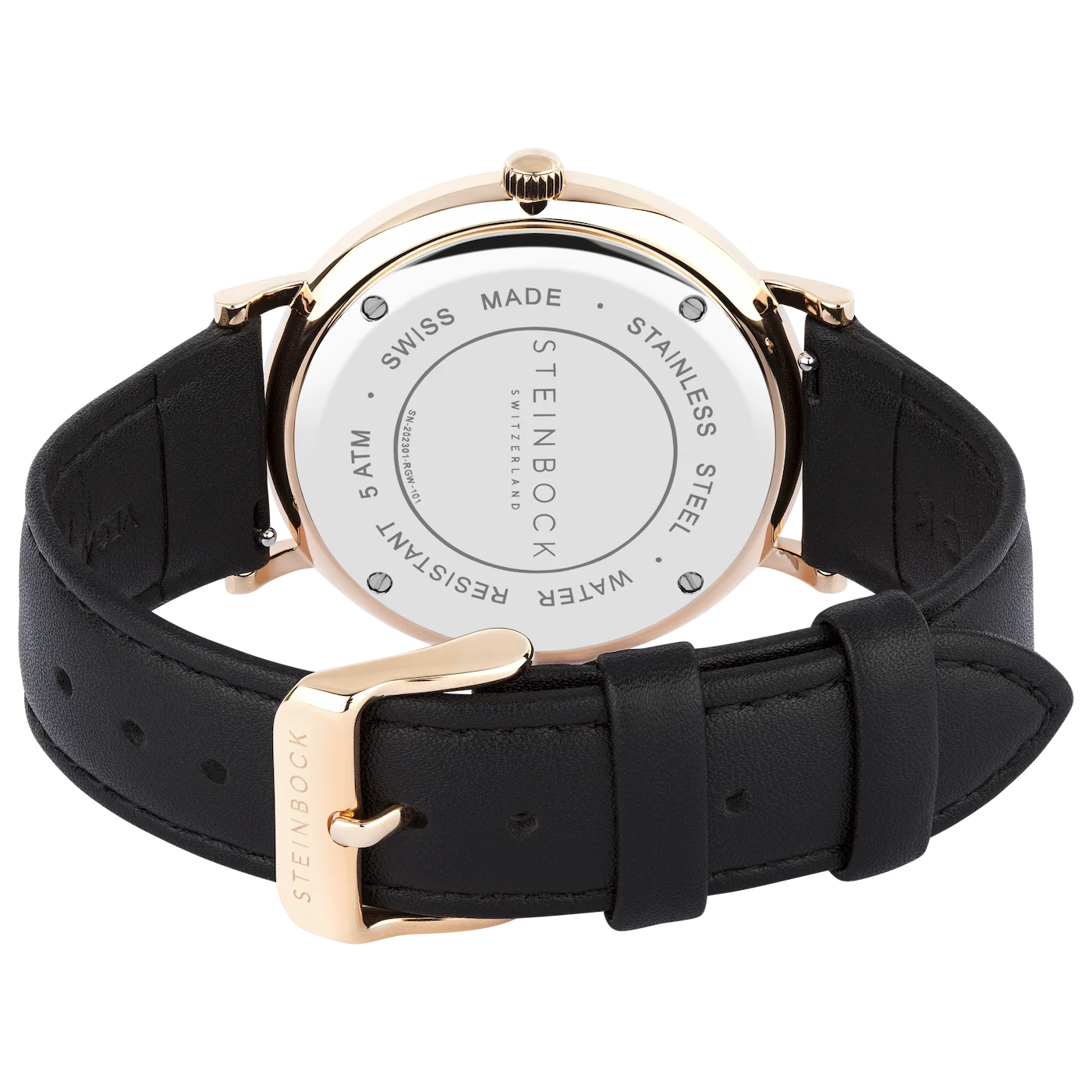 The IBEX | Rose Gold Schwarz Edition mit veganem Lederarmband (PETA zertifiziert)