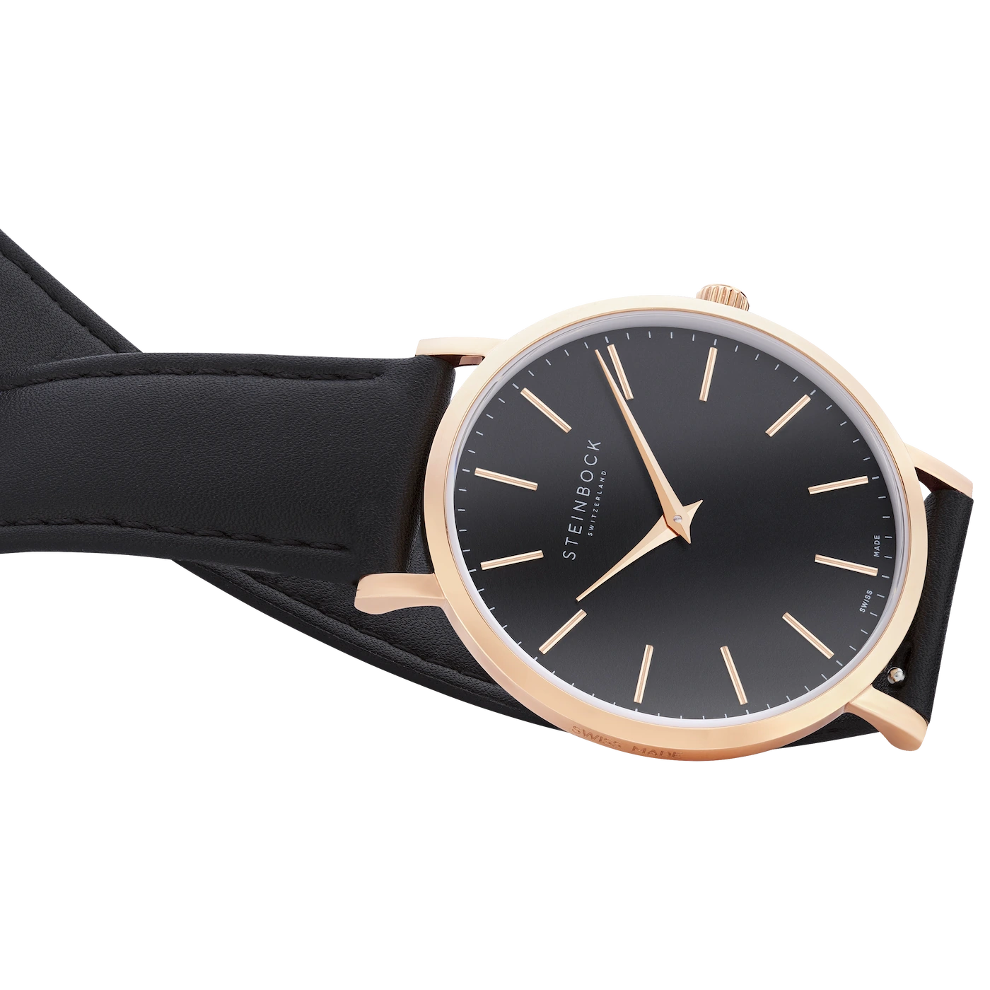 The IBEX | Rose Gold Schwarz Edition mit veganem Lederarmband (PETA zertifiziert)